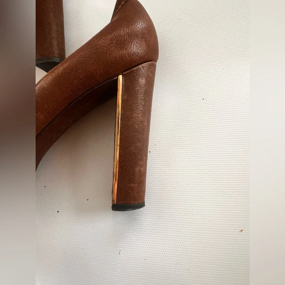 Tory Burch Brown Heels with Gold Accents